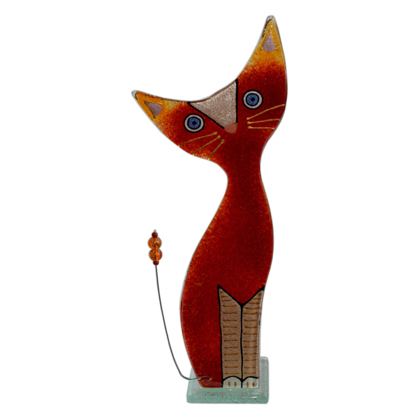 Γυάλινη Διακοσμητική Γάτα Ρεσώ 30,5χ11χ6 κόκκινο - amythito 06523571 - γυαλί, γάτα, χειροποίητα, ρεσώ & κηροπήγια, βάσεις για ρεσώ, μινιατούρες φιγούρες