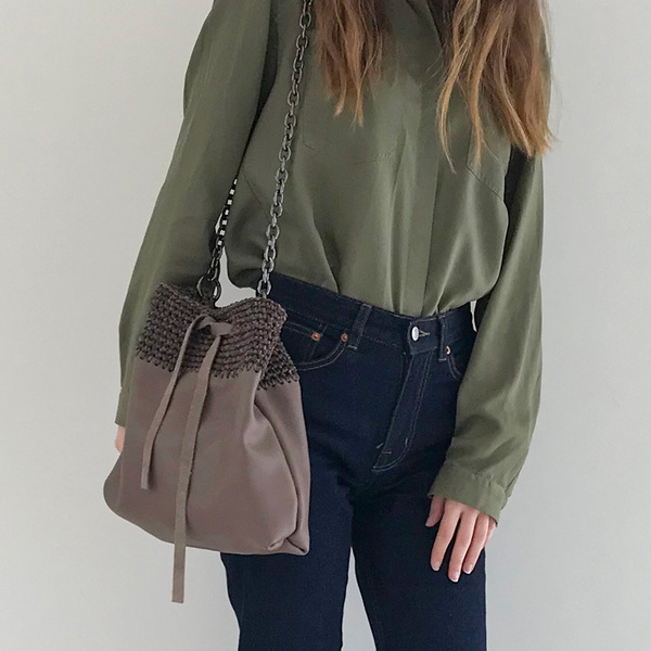 “Grace” bucket bag χειροποίητη δερμάτινη τσάντα - ώμου, πουγκί, all day, δέρμα, πλεκτές τσάντες - 2