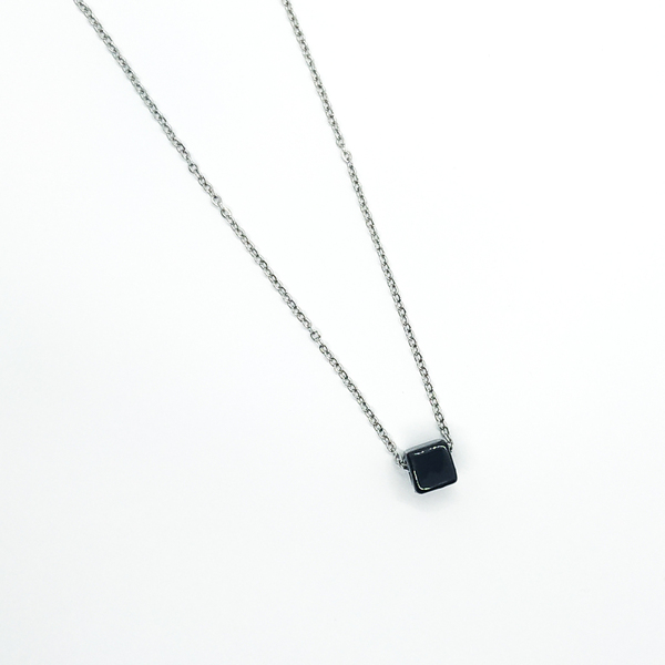 Κολιέ με μαύρη κεραμική χάντρα - charms, επάργυρα, χάντρες, κοντά, ατσάλι - 2
