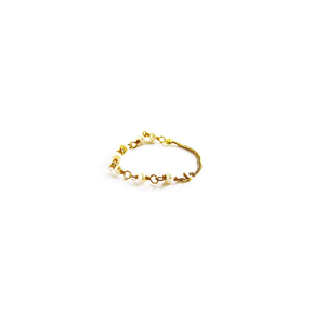 Xειροποίητο δαχτυλίδι «white rozario pearl chain» από λεπτή αλυσίδα ροζάριο. - ασήμι, μαργαριτάρι, επιχρυσωμένα, βεράκια, σταθερά - 2