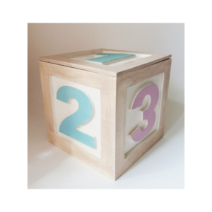 Ξύλινος κύβος με αριθμούς 12×12εκ. και παστέλ αποχρώσεις - δώρα για βάπτιση, κύβος, ξύλινα παιχνίδια, 1-2 ετών - 2