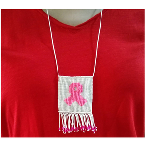 Κολιέ μακρύ Ροζ κορδέλα (Pink Ribbon) - γυναικεία, μακραμέ, χάντρες, μακριά - 5