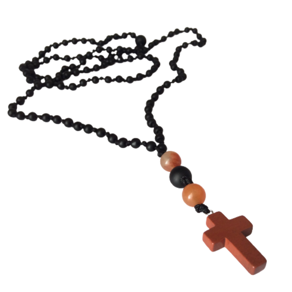 Αντρικό ροζάριο με σταυρό από κορνεόλη λίθο και ημιπολύτιμες πέτρες νεφρίτη - κορδόνια, ροζάριο, σταυροί