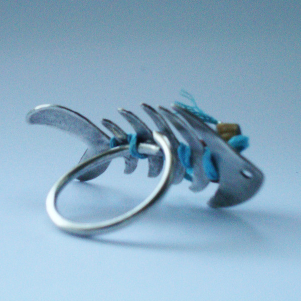 Επάργυρο χειροποίητο δαχτυλίδι σε σχήμα ψαροκόκαλο - επάργυρα, μπρούντζος, μεγάλα, αυξομειούμενα, φθηνά - 4