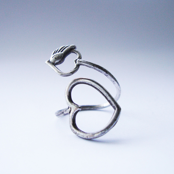 Επάργυρο χειροποίητο δαχτυλίδι σε σχήμα καρδιά - επάργυρα, μικρά, μπρούντζος, αυξομειούμενα, φθηνά