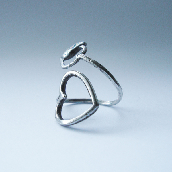Επάργυρο χειροποίητο δαχτυλίδι σε σχήμα καρδιά - επάργυρα, μικρά, μπρούντζος, αυξομειούμενα, φθηνά - 2