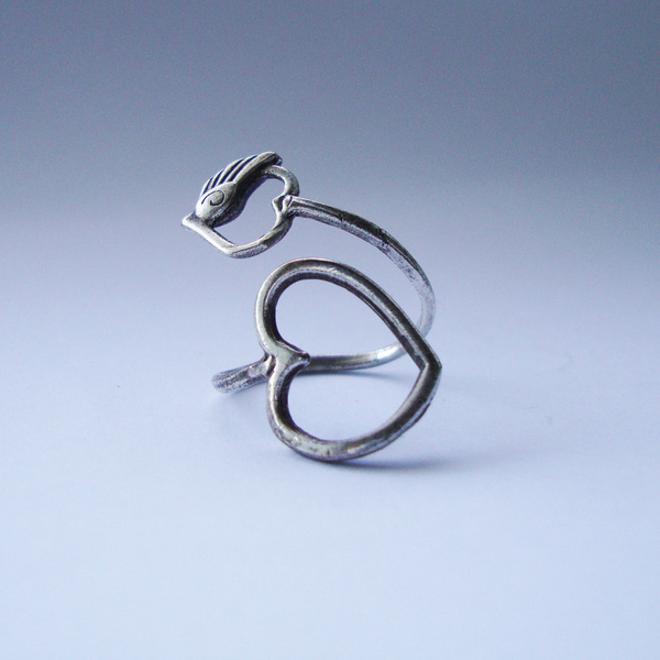 Επάργυρο χειροποίητο δαχτυλίδι σε σχήμα καρδιά - επάργυρα, μικρά, μπρούντζος, αυξομειούμενα, φθηνά - 3
