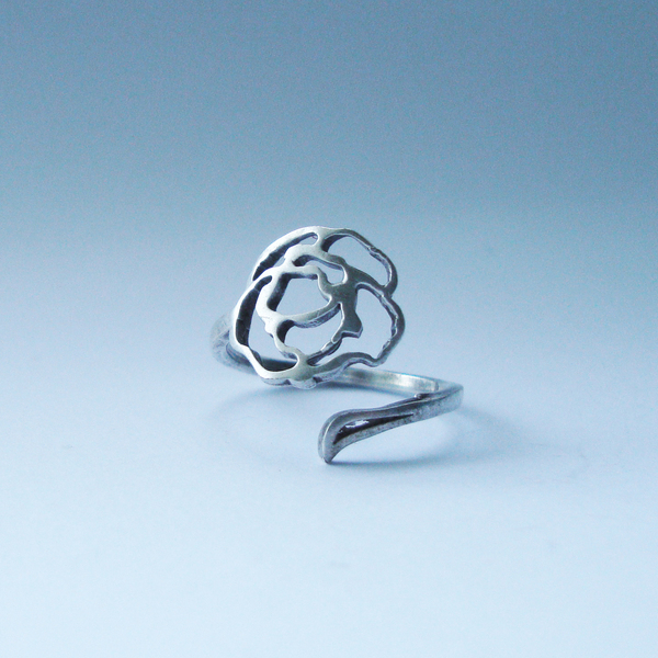 Επάργυρο χειροποίητο δαχτυλίδι σε σχήμα λουλούδιου - επάργυρα, λουλούδι, μικρά, μπρούντζος, αυξομειούμενα, φθηνά - 3