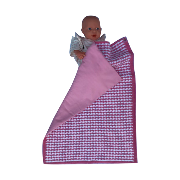 πλεκτή κουβερτούλα μωρού με σχέδιο κυνηγόσκυλο,54,5 x 72,5 εκ σε ροζ και λευκό χρώματα - κορίτσι, κουβέρτες