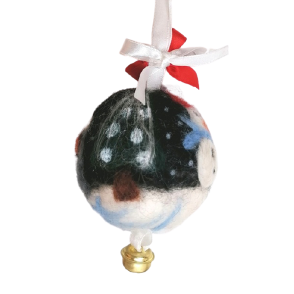 handmade wool needle felted Christmas ornament with bell snow man and tree