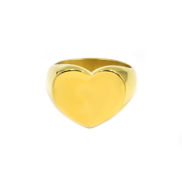 Δαχτυλίδι Σεβαλιέ από Ανοξείδωτο Ατσάλι Heart Seal Gold - chevalier, καρδιά, ατσάλι, boho, σταθερά