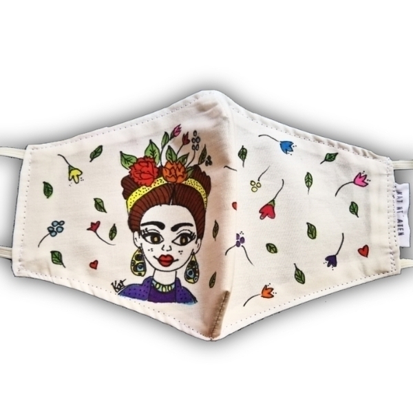 Ζωγραφισμένη χειροποίητη μάσκα Κοπελα Λουλουδια - ζωγραφισμένα στο χέρι, γυναικεία, μάσκες προσώπου