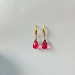 Rumi drops earrings ροζ χαλαζίας - ασήμι, ημιπολύτιμες πέτρες, επιχρυσωμένα, μικρά, κρεμαστά