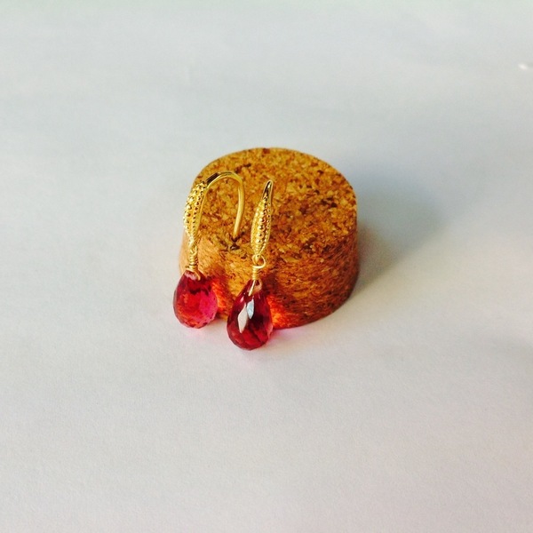 Rumi drops earrings ροζ χαλαζίας με γαντζάκι - ασήμι, ημιπολύτιμες πέτρες, επιχρυσωμένα, μικρά, κρεμαστά - 2