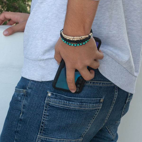 Αντρικό boho τριπλό βραχιόλι - ημιπολύτιμες πέτρες, χαολίτης, boho, ψάθα, βραχιόλια - 2
