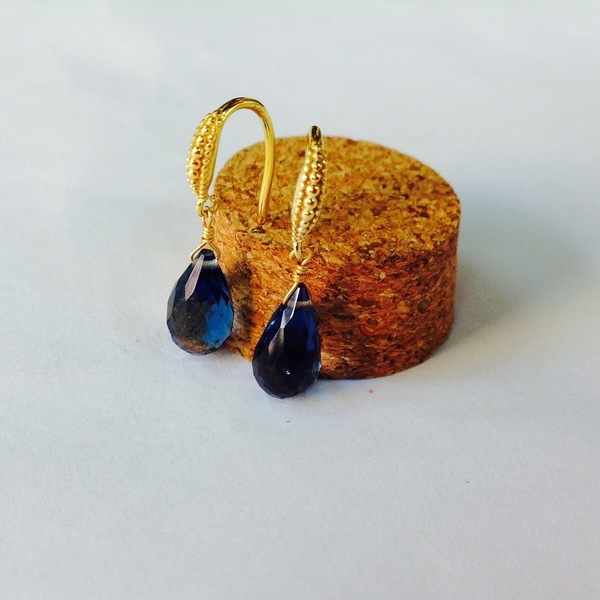 Rumi drops earrings μπλε χαλαζίας - ασήμι, ημιπολύτιμες πέτρες, επιχρυσωμένα, μικρά, κρεμαστά - 2