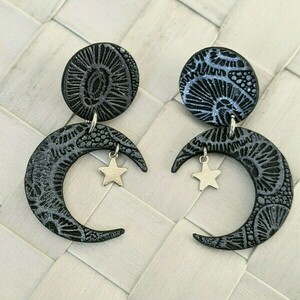 Crescent Moon Earrings, Σκουλαρίκια Φεγγάρια - πηλός, ατσάλι, κρεμαστά