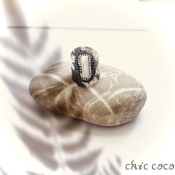 Δαχτυλίδι με δέρμα φιδιού- snake skin ring - μαργαριτάρι, ατσάλι, μεγάλα, αυξομειούμενα - 3
