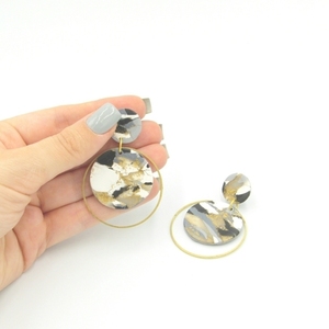 Marble circle earrings - κύκλος σκουλαρίκια με εφέ μάρμαρο από πολυμερικό πηλό - πηλός, minimal, boho, κρεμαστά - 3
