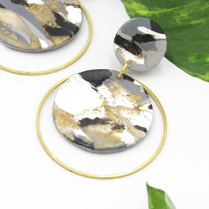 Marble circle earrings - κύκλος σκουλαρίκια με εφέ μάρμαρο από πολυμερικό πηλό - πηλός, minimal, boho, κρεμαστά - 5