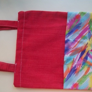Τσάντα για ψώνια/ Βαμβακερή/ Με πολύχρωμη τσέπη - ύφασμα, ώμου, all day, tote, πάνινες τσάντες