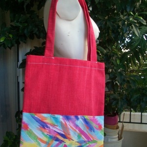 Τσάντα για ψώνια/ Βαμβακερή/ Με πολύχρωμη τσέπη - ύφασμα, ώμου, all day, tote, πάνινες τσάντες - 2