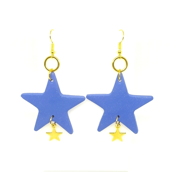 Stars - Σκουλαρίκια από πολυμερή πηλό - αστέρι, πηλός, μπρούντζος, κρεμαστά