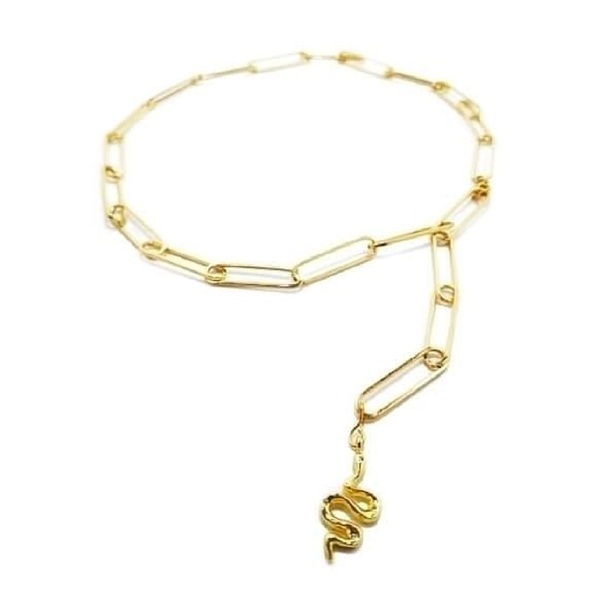 Golden chain, κολιε χρυσή αλυσίδα με μοτιφ φίδι - κοντά, ατσάλι