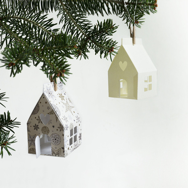 Φωτιζόμενα χριστουγεννιάτικα στολίδια σπιτάκια - χαρτί, σπίτι, βάσεις για ρεσώ, στολίδια - 3