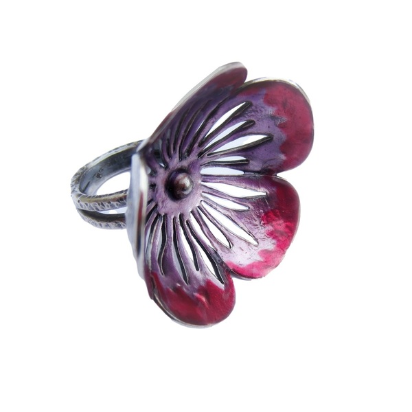 Μεγάλο ασημένιο δαχτυλίδι "Λουλούδι" με σμάλτο (2 χρώματα) - ασήμι, ασήμι 925, σμάλτος, λουλούδι, σταθερά, μεγάλα, δώρα γενεθλίων