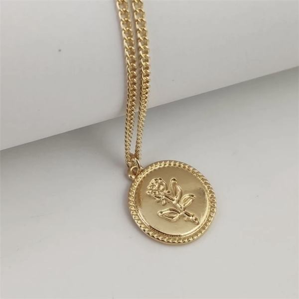 Κολιέ νόμισμα - Rose coin - charms, κοντά, λουλούδι, φλουριά - 3