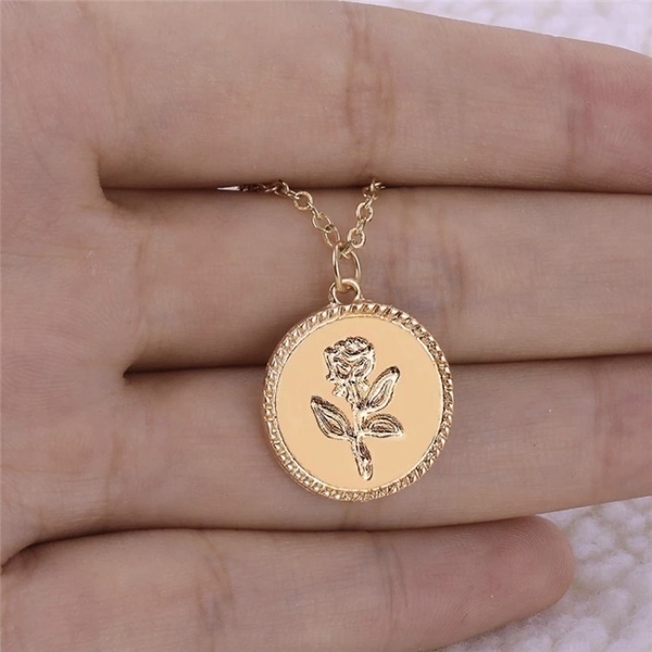 Κολιέ νόμισμα - Rose coin - charms, κοντά, λουλούδι, φλουριά - 5