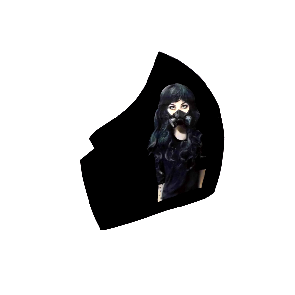 61.Μάσκα βαμβακερή-πολλαπλών χρήσεων-Σχέδιο "Girl with Gas Mask". - βαμβάκι, χειροποίητα, unisex, πλενόμενο, μάσκες προσώπου - 2