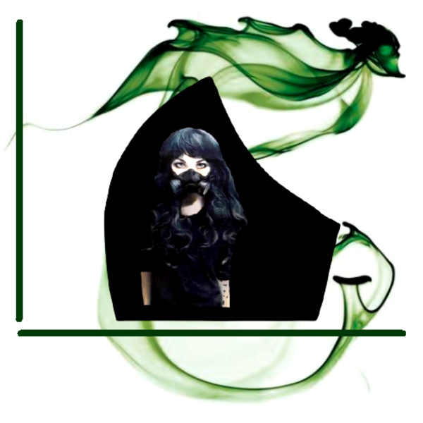 61.Μάσκα βαμβακερή-πολλαπλών χρήσεων-Σχέδιο "Girl with Gas Mask". - βαμβάκι, χειροποίητα, unisex, πλενόμενο, μάσκες προσώπου - 4
