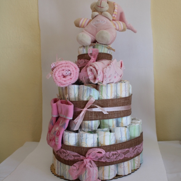 Τουρτοπάνα - DIAPER CAKE για κορίτσι! - κορίτσι, αγόρι, δώρα για μωρά, diaper cake