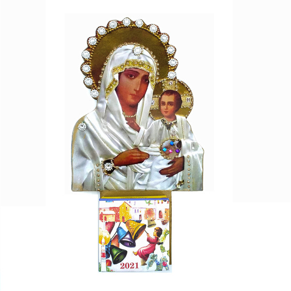 Χειροποίητη εικόνα Παναγία Ιεροσολυμίτισσα ημερολόγιο - δώρο, διακοσμητικά, χριστουγεννιάτικα δώρα