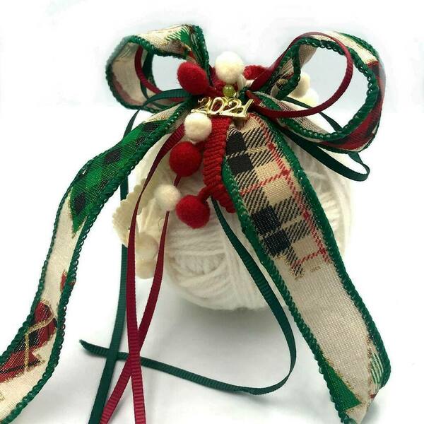 Χριστουγεννιάτικη Χειροποίητη Μάλλινη Μπάλα Γούρι Λευκή CC0014 - στολίδι δέντρου, στολίδια, μπάλες