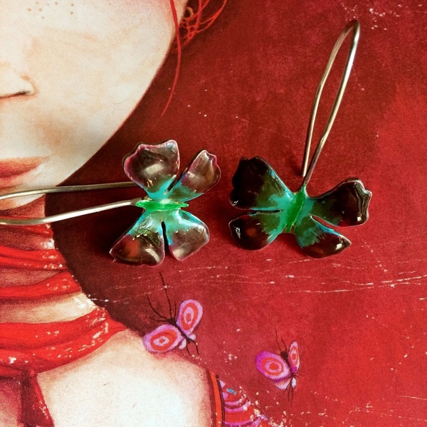 Ασημένια χειροποίητα σκουλαρίκια "πεταλούδες"με σμάλτο - ασήμι, σμάλτος, αγάπη, μακριά, κρεμαστά - 4