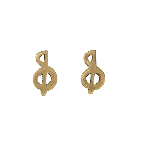 Χρυσόχρωμα ματ γυναικεία καρφωτά χειροποίητα σκουλαρίκια σχήματος κλειδί του σολ - ορείχαλκος, καρφωτά, μικρά, faux bijoux