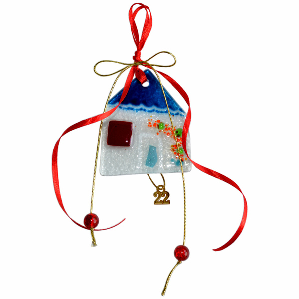 Γυάλινο Γούρι "2022" Σπιτάκι 15χ6 μπλε - amythito 04229509 - γυαλί, σπίτι, σπιτάκι, χριστουγεννιάτικα δώρα, γούρια