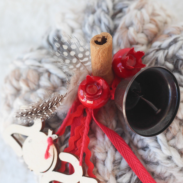Γούρι πλεκτή κολοκύθα - νήμα, χριστουγεννιάτικα δώρα, κολοκύθα, διακόσμηση σαλονιού, γούρια - 2