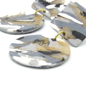 Marble circle earrings - κυκλικά σκουλαρίκια με εφέ μάρμαρο από πολυμερικό πηλό - πηλός, χειροποίητα, minimal, κρεμαστά - 5