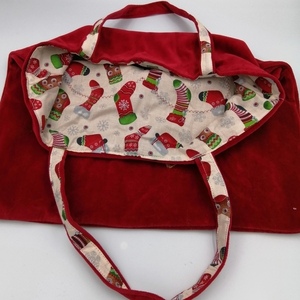 Τσάντα πάνινη βελουτέ κόκκινη διαστάσεις 40χ45cm. - ύφασμα, ώμου, χριστουγεννιάτικα δώρα - 3