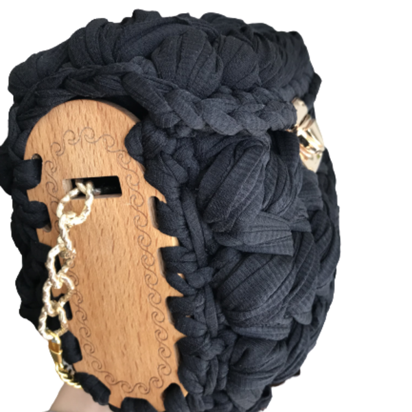 Χειροποίητη μαύρη τσάντα πλέξη με μασίφ ξύλο οξιάς - ξύλο, ώμου, πλεκτές τσάντες - 5