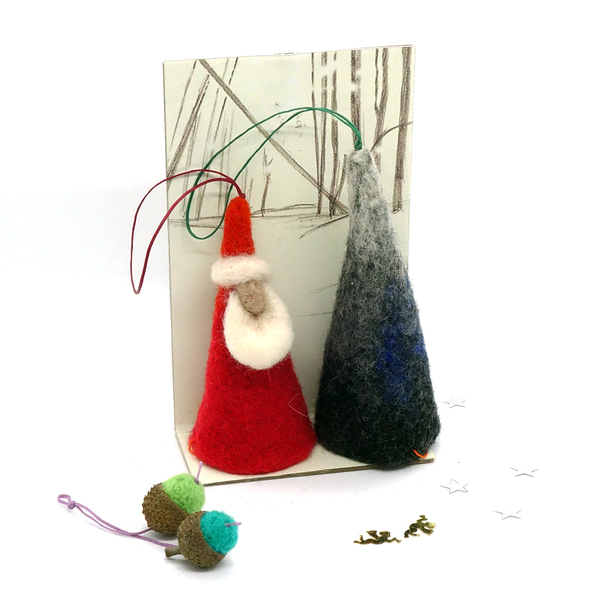 ΑΗ ΒΑΣΙΛΗΣ & ΕΛΑΤΟ, φελτ χριστουγεννιάτικα στολίδια - στολίδι, άγιος βασίλης, στολίδια, μαλλί felt - 2