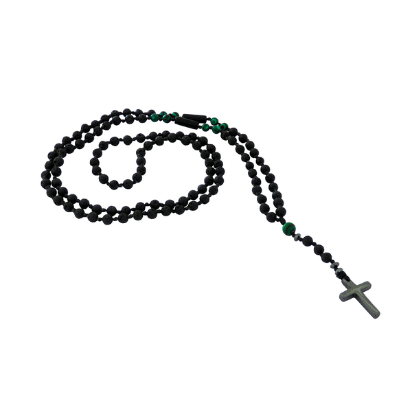 Ανδρικό χειροποίητο Ροζάριο hematite cross - malachite - κολιέ, ροζάριο, δώρα για άντρες, σταυρός - 2