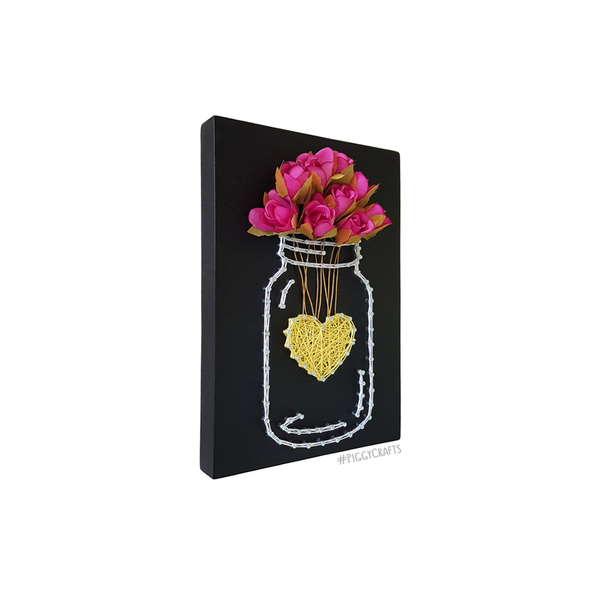 Ξύλινο διακοσμητικό με σχέδιο βάζο με χάρτινα λουλούδια 22x15cm - ξύλο, λουλούδια, γιαγιά, διακοσμητικά - 5