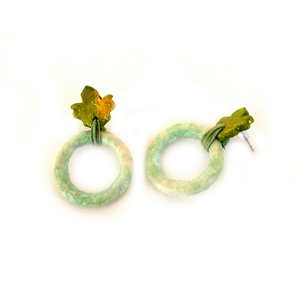 Κεραμικά Σκουλαρίκια Φύλλα - ζωγραφισμένα στο χέρι, πηλός, χειροποίητα, φύλλο, κρεμαστά - 2