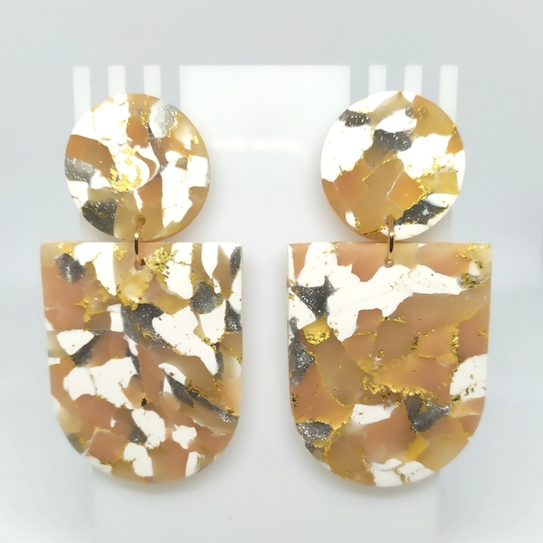 Marbled beige - Σκουλαρίκια από πολυμερή πηλό 3 - πηλός, κρεμαστά