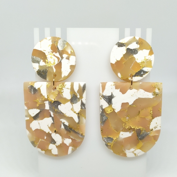 Marbled beige - Σκουλαρίκια από πολυμερή πηλό 3 - πηλός, κρεμαστά - 2